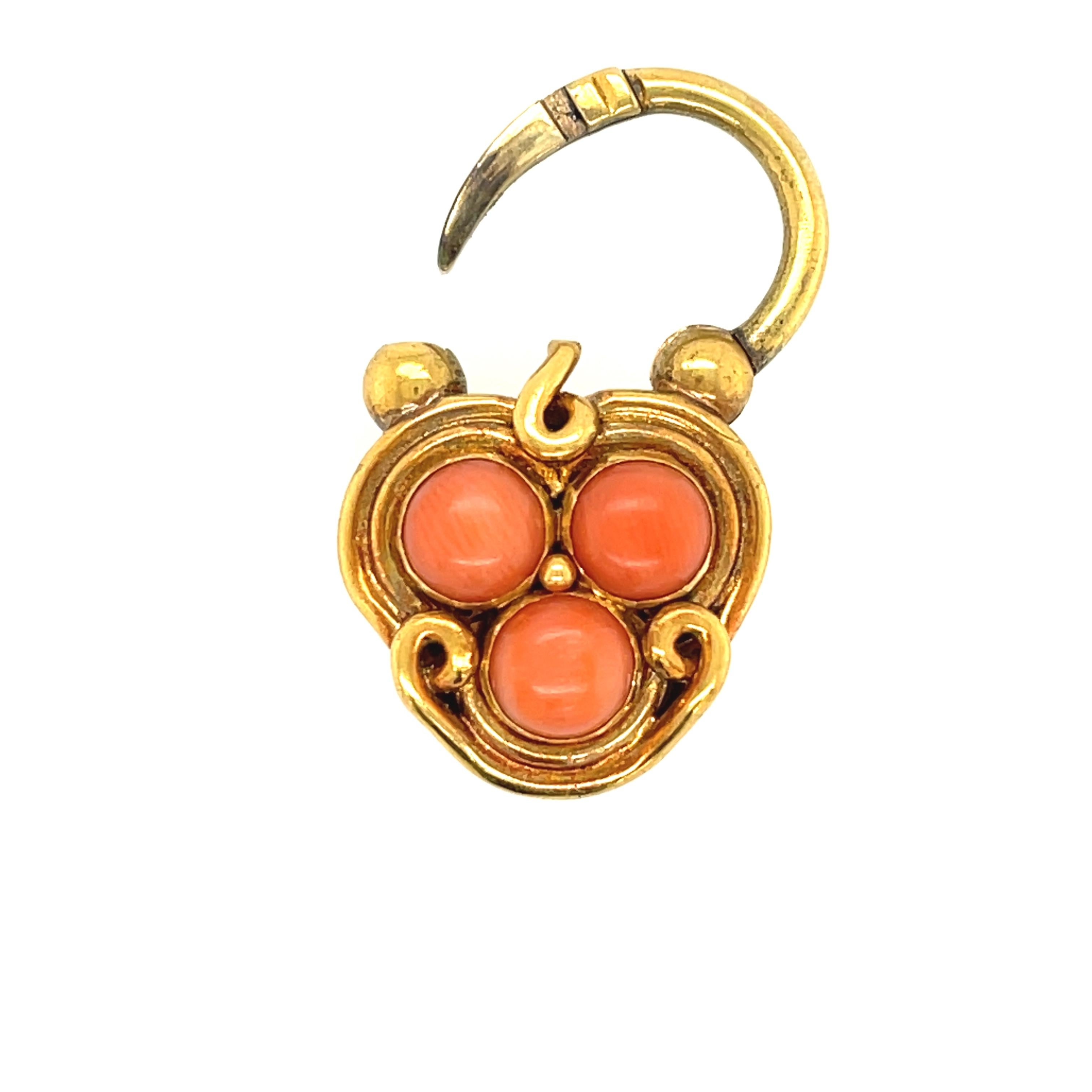 High Victorian Antique Victorian Gold and Coral Link Bracelet with Padlock Clasp