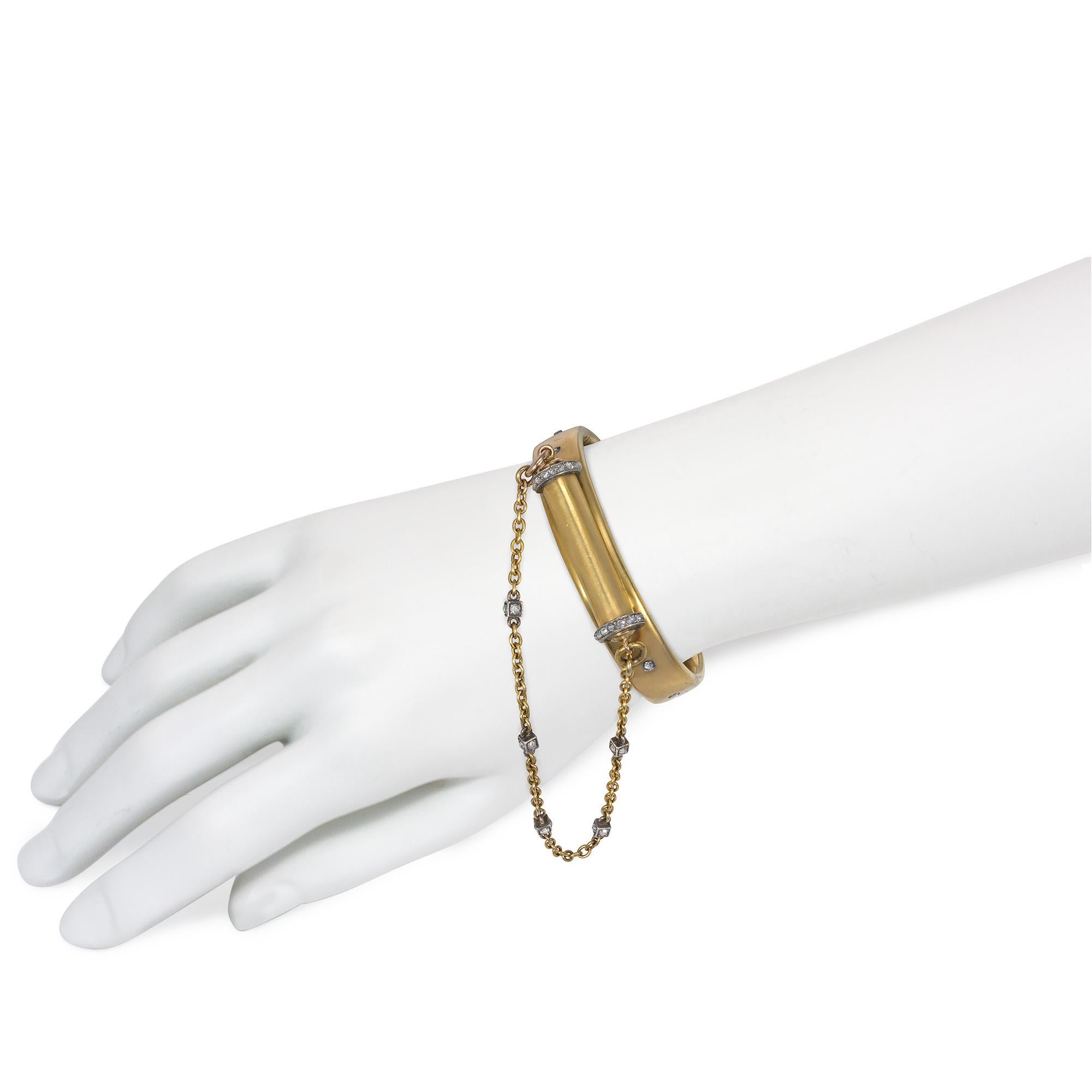 Antique Victorian Gold and Diamond Cuff Bracelet Concealing a Mechanical Pencil In Good Condition For Sale In New York, NY