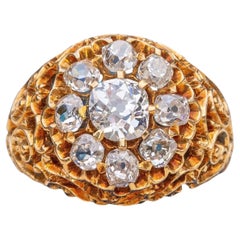 Antique Victorian Gold and Old Cut Diamond Cluster Engagement Statement Ring