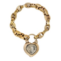 Bracciale vittoriano antico in oro e topazio rosa con chiusura a lucchetto a forma di cuore