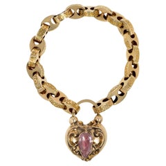 Used Victorian Gold and Pink Topaz Bracelet with Heart-Shaped Padlock Clasp