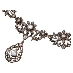 Antique Victorian Gold and Silver Diamond Necklace Rose Diamonds Gothic Georgian