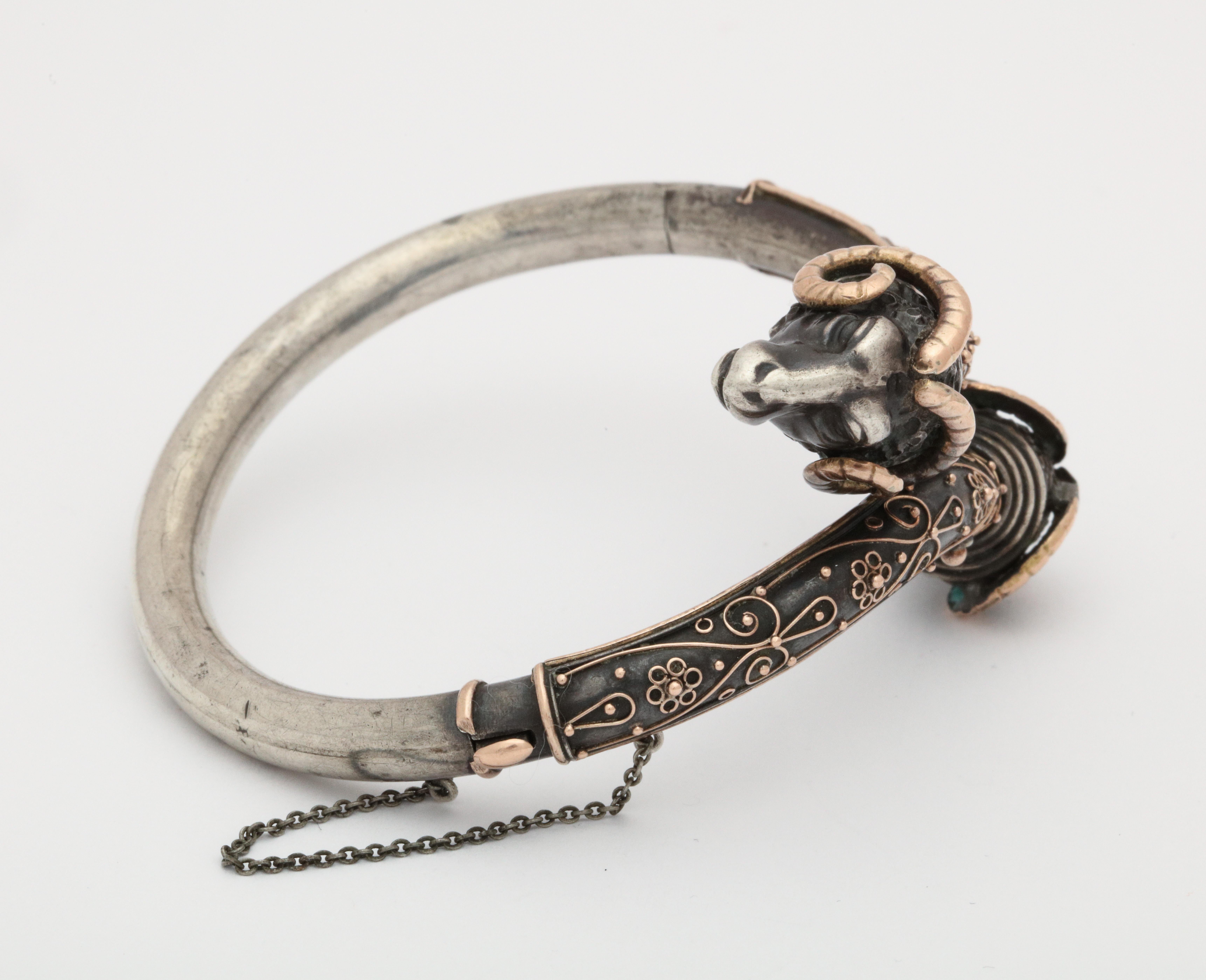 Antique Victorian Gold and Silver Rams Head Bracelet In Excellent Condition In Stamford, CT
