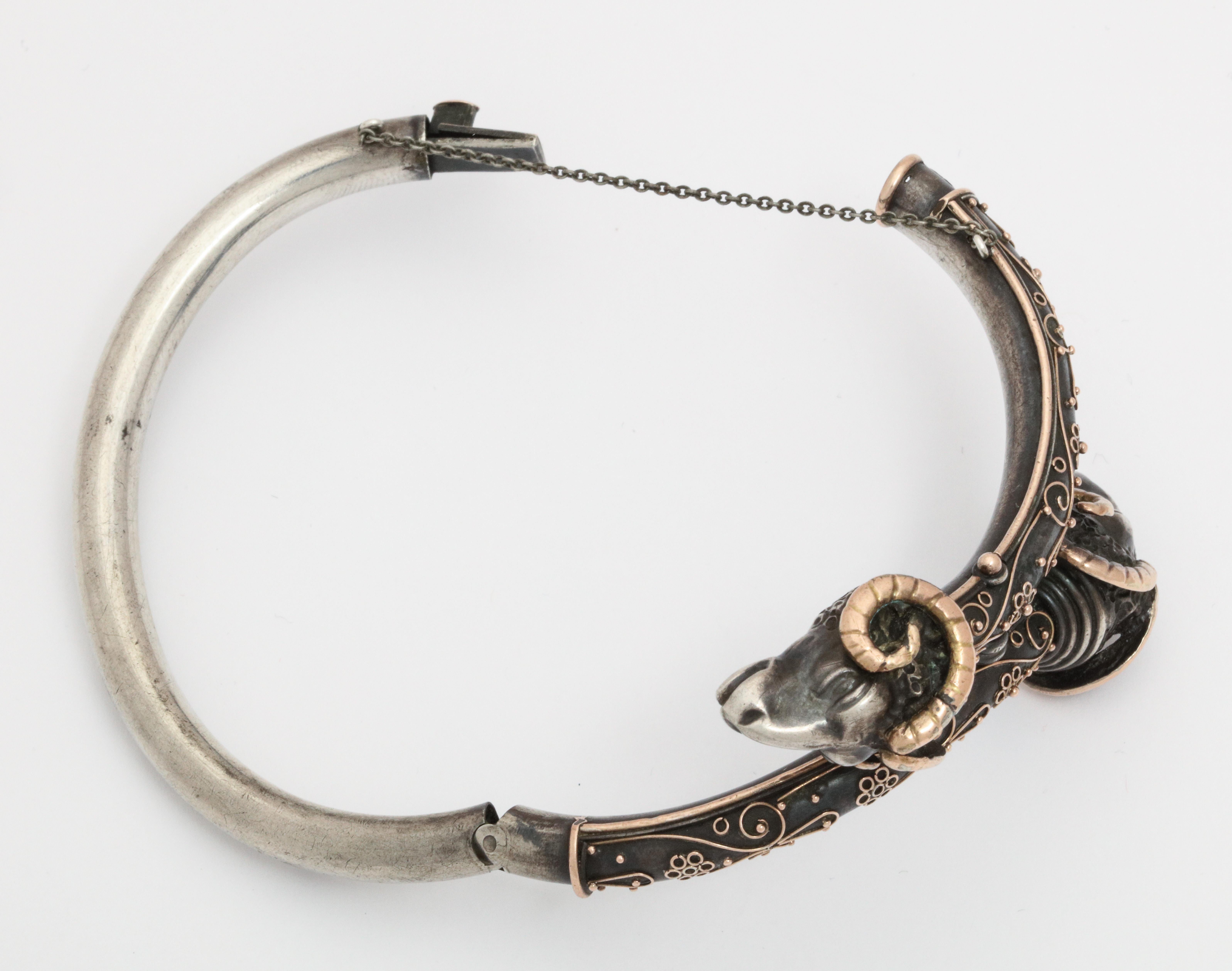 Women's Antique Victorian Gold and Silver Rams Head Bracelet