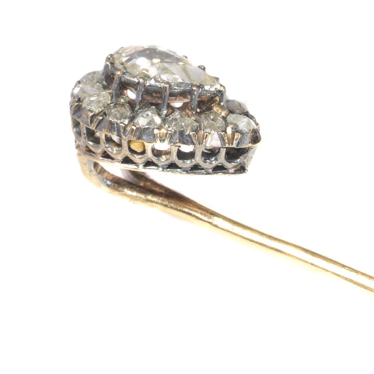Women's or Men's Antique Victorian Gold and Silver Rose Cut Diamond Tie Pin, 1870s For Sale