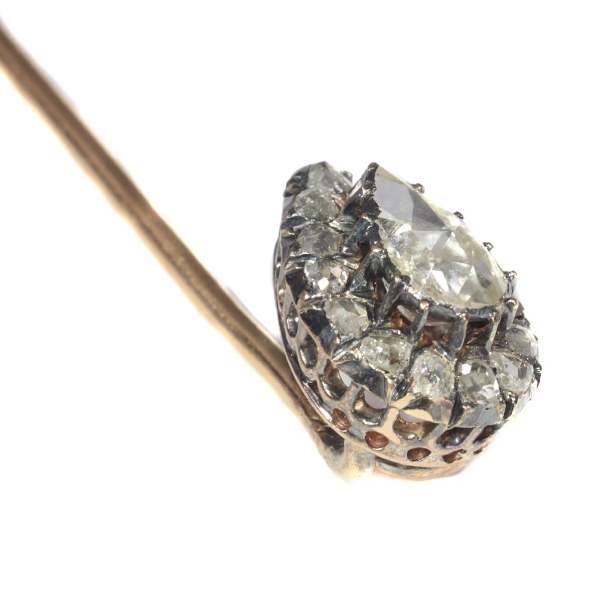Antique Victorian Gold and Silver Rose Cut Diamond Tie Pin, 1870s For Sale 1