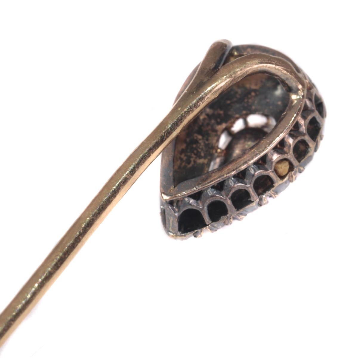Antique Victorian Gold and Silver Rose Cut Diamond Tie Pin, 1870s For Sale 2