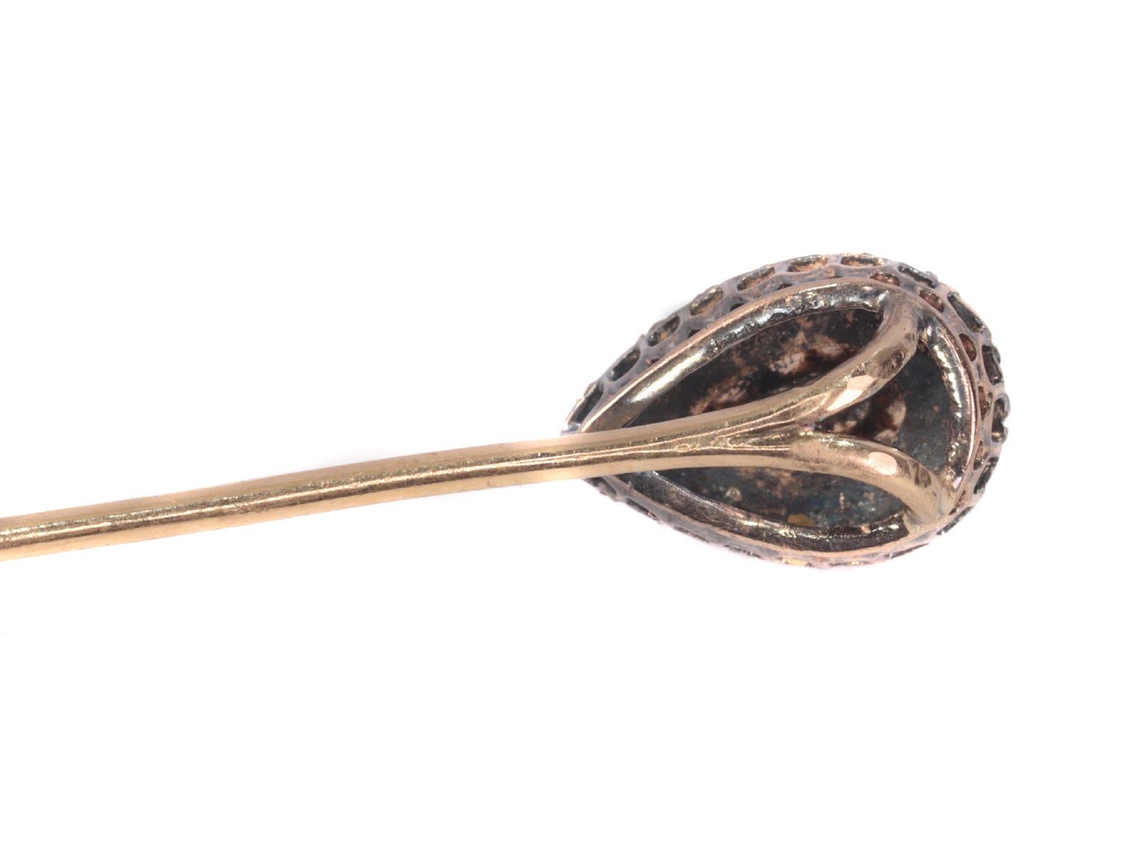Antique Victorian Gold and Silver Rose Cut Diamond Tie Pin, 1870s For Sale 3