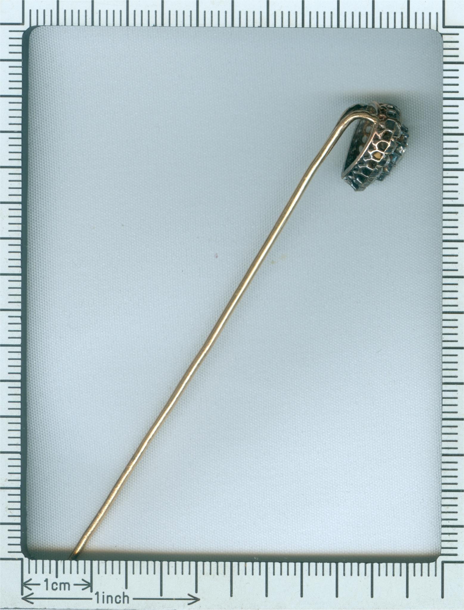 Antique Victorian Gold and Silver Rose Cut Diamond Tie Pin, 1870s For Sale 4