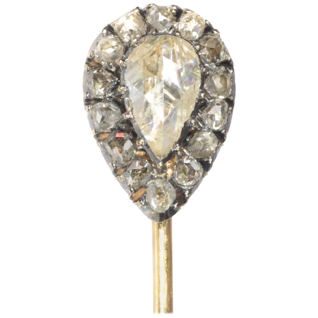 Antique Victorian Gold and Silver Rose Cut Diamond Tie Pin, 1870s For Sale