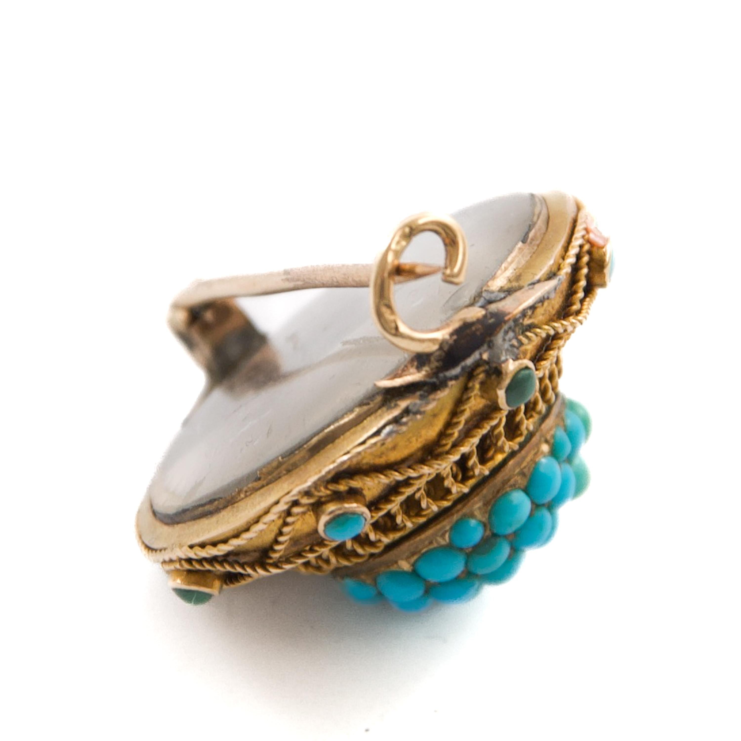 Antique Victorian Gold and Turquoise Memorial Brooch, ca. 1870–1890 For Sale 4
