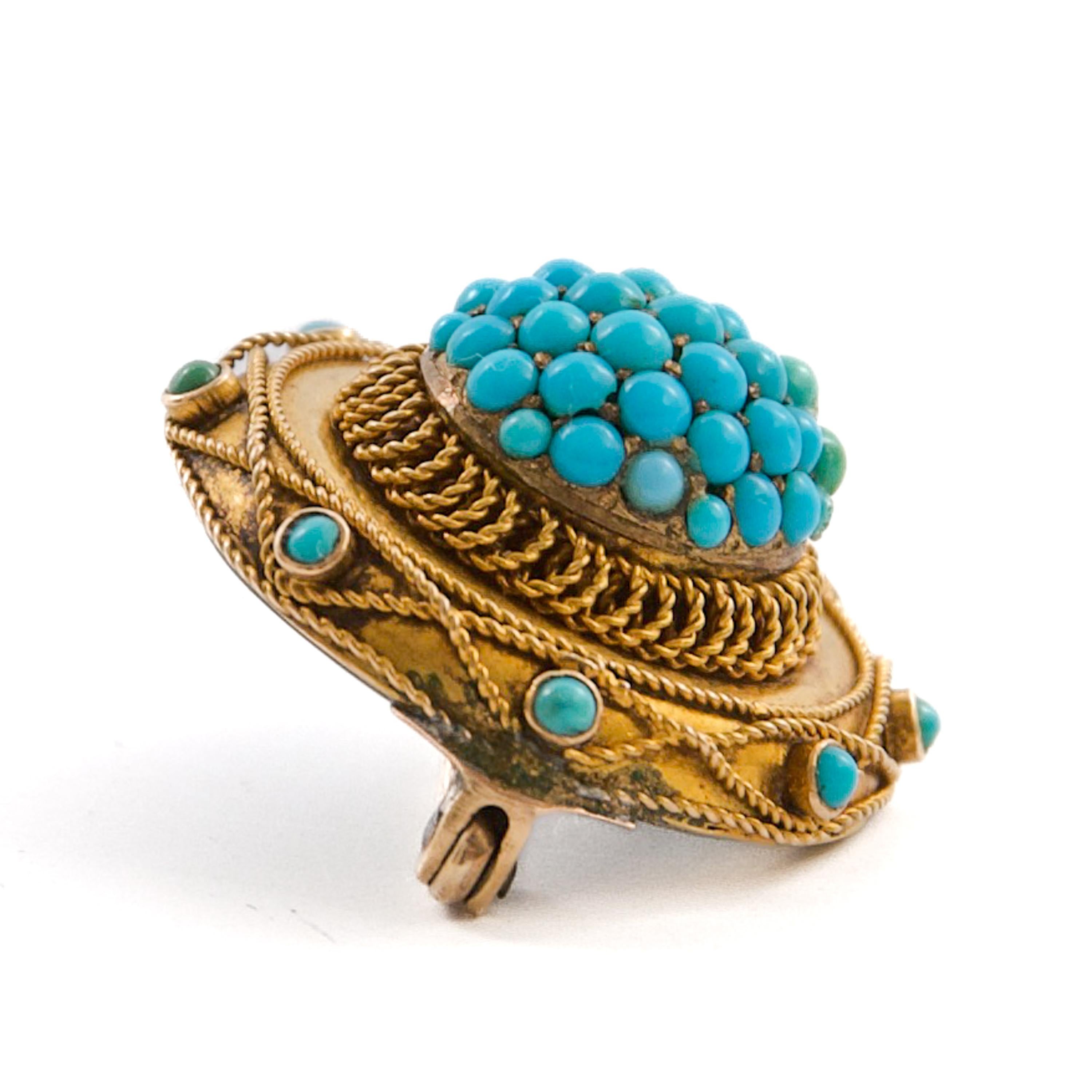 Antique Victorian Gold and Turquoise Memorial Brooch, ca. 1870–1890 For Sale 5
