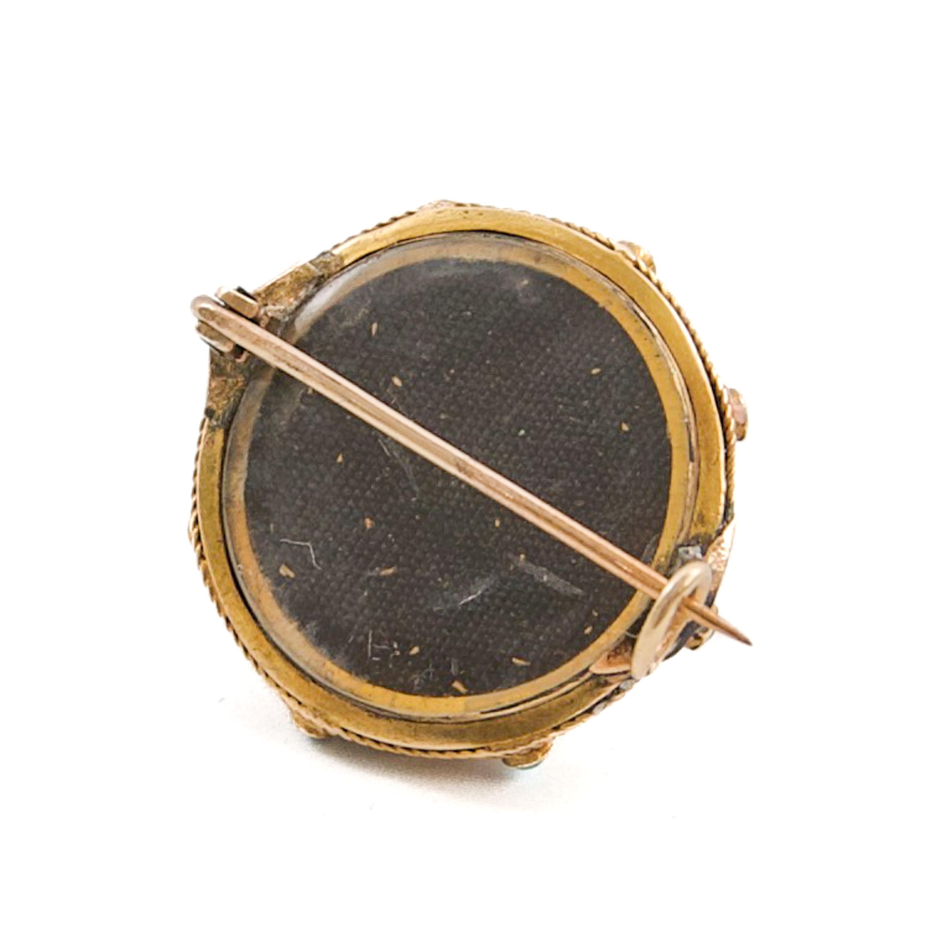 Antique Victorian Gold and Turquoise Memorial Brooch, ca. 1870–1890 For Sale 6