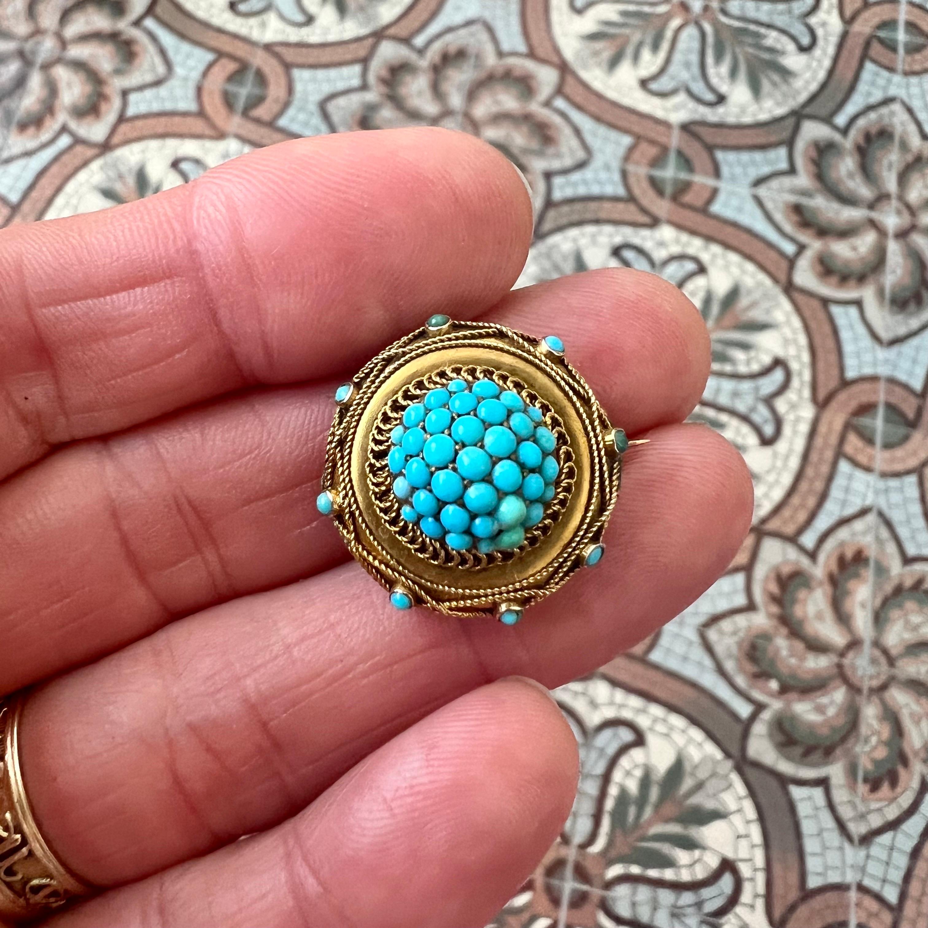 Late Victorian Antique Victorian Gold and Turquoise Memorial Brooch, ca. 1870–1890 For Sale