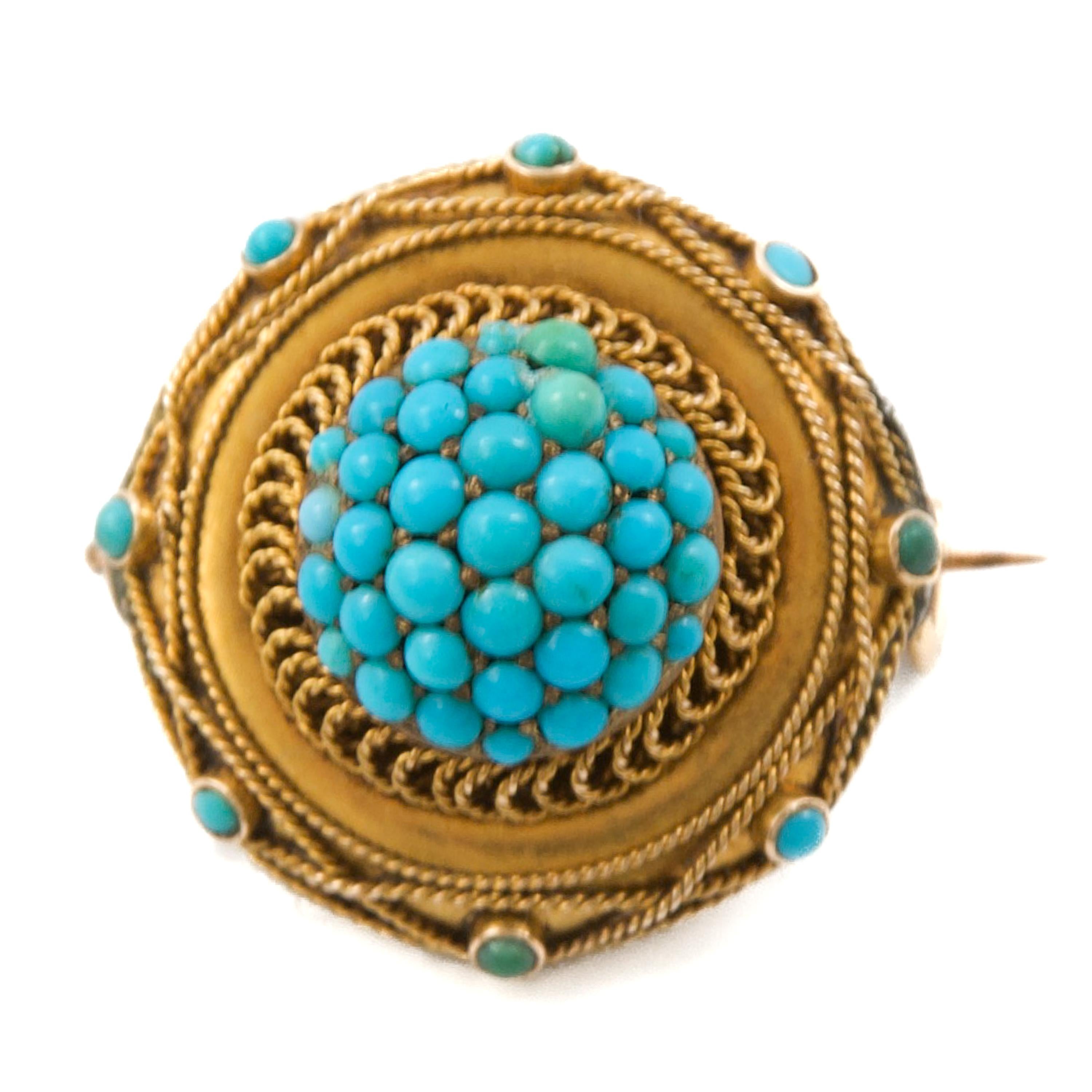 Antique Victorian Gold and Turquoise Memorial Brooch, ca. 1870–1890 In Good Condition For Sale In Rotterdam, NL