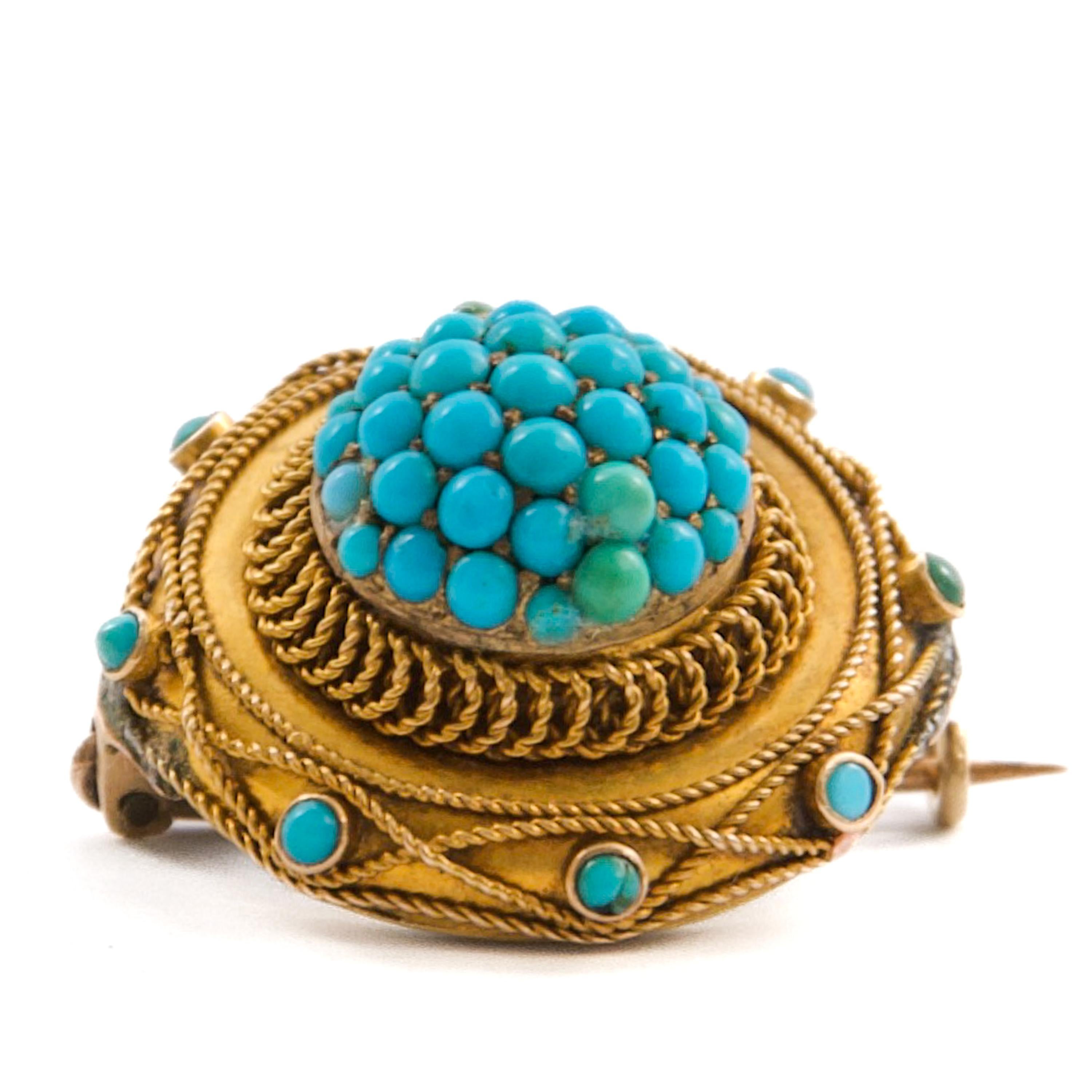 Women's Antique Victorian Gold and Turquoise Memorial Brooch, ca. 1870–1890 For Sale