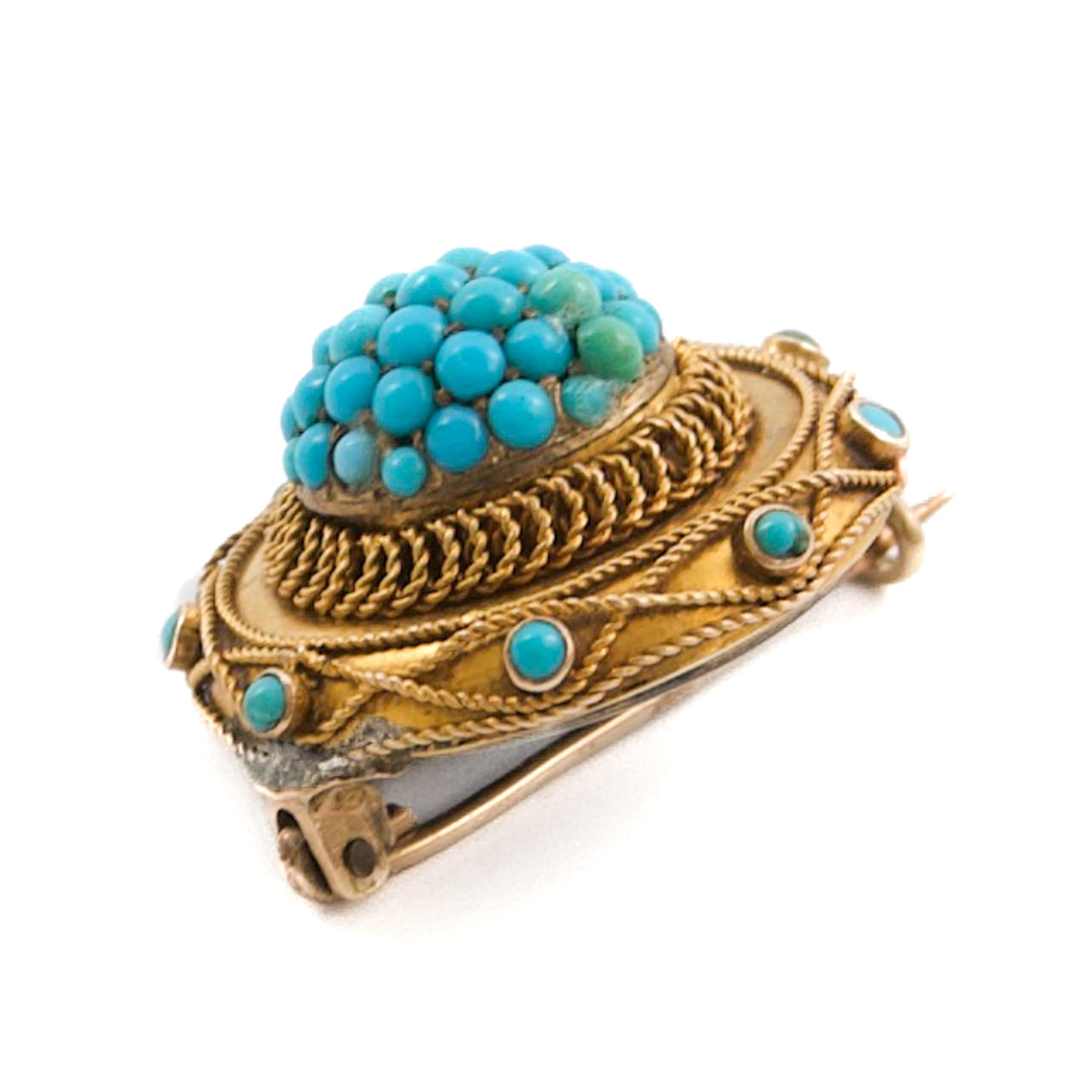 Antique Victorian Gold and Turquoise Memorial Brooch, ca. 1870–1890 For Sale 1