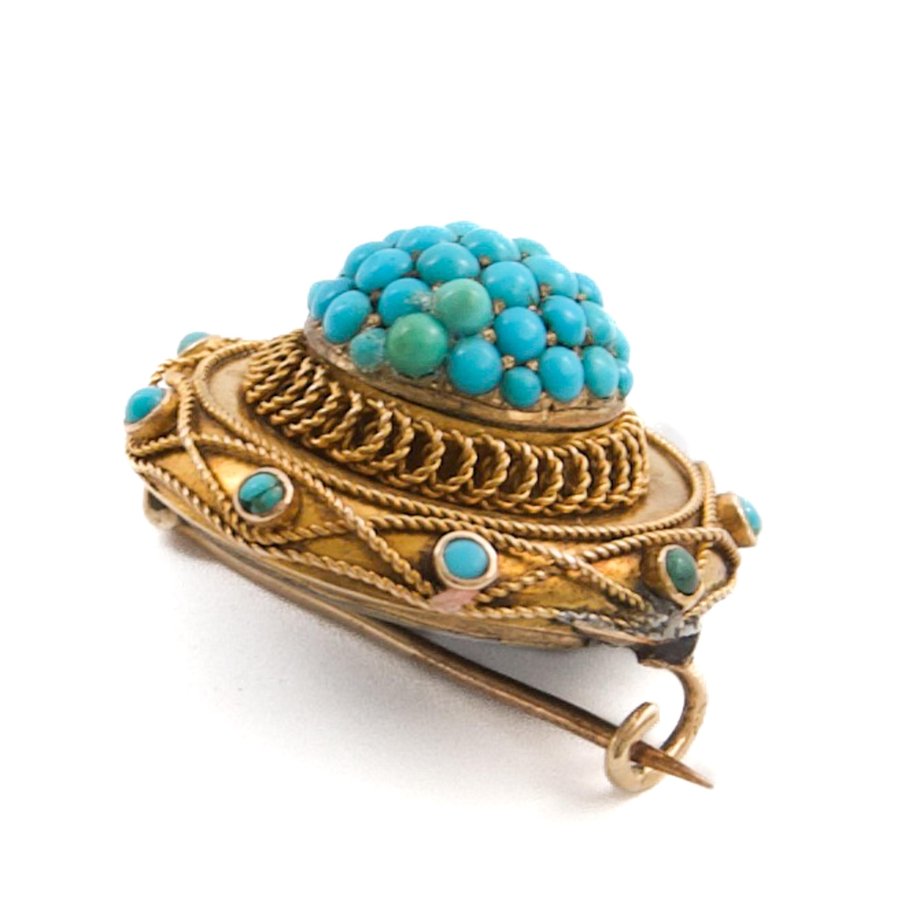 Antique Victorian Gold and Turquoise Memorial Brooch, ca. 1870–1890 For Sale 2