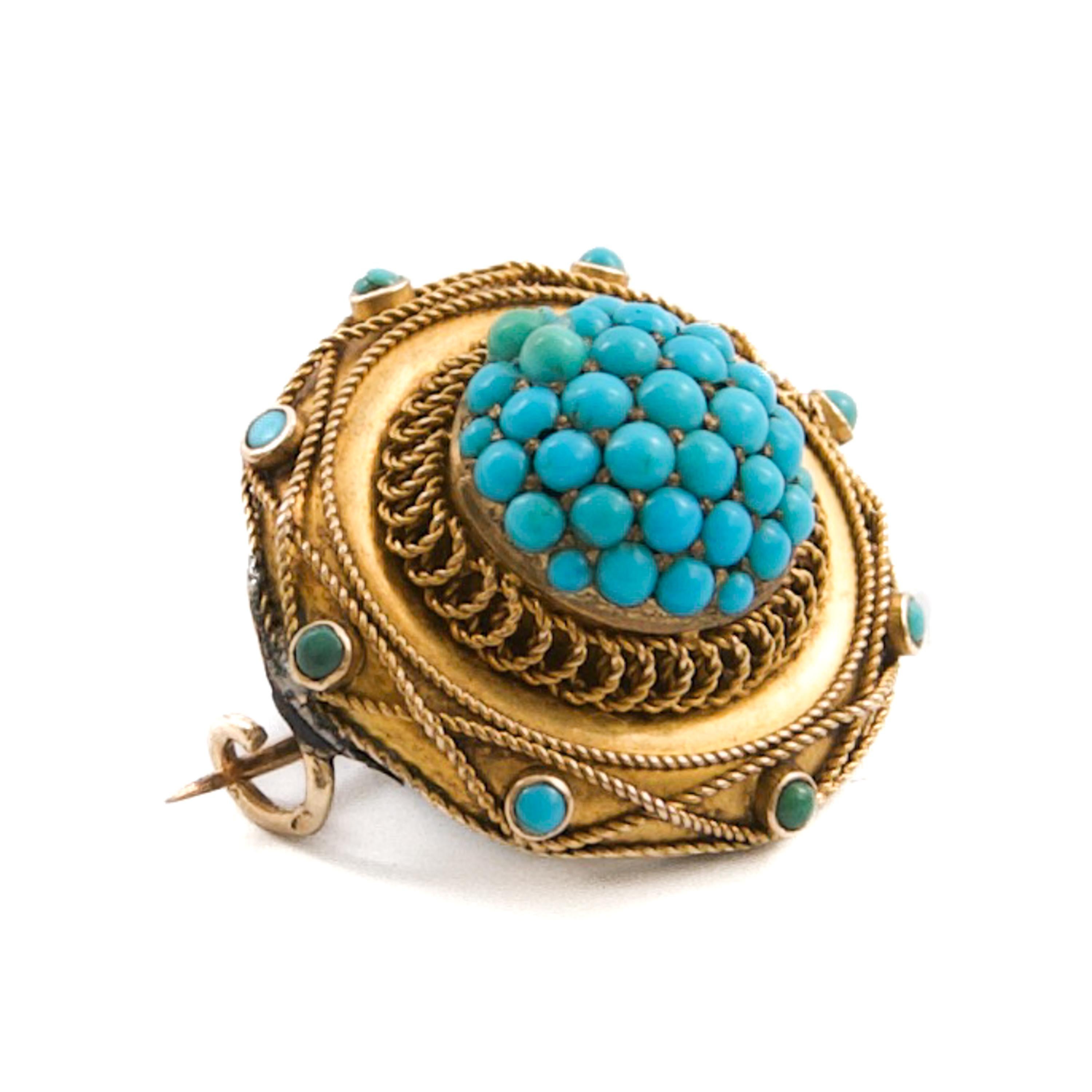 Antique Victorian Gold and Turquoise Memorial Brooch, ca. 1870–1890 For Sale 3