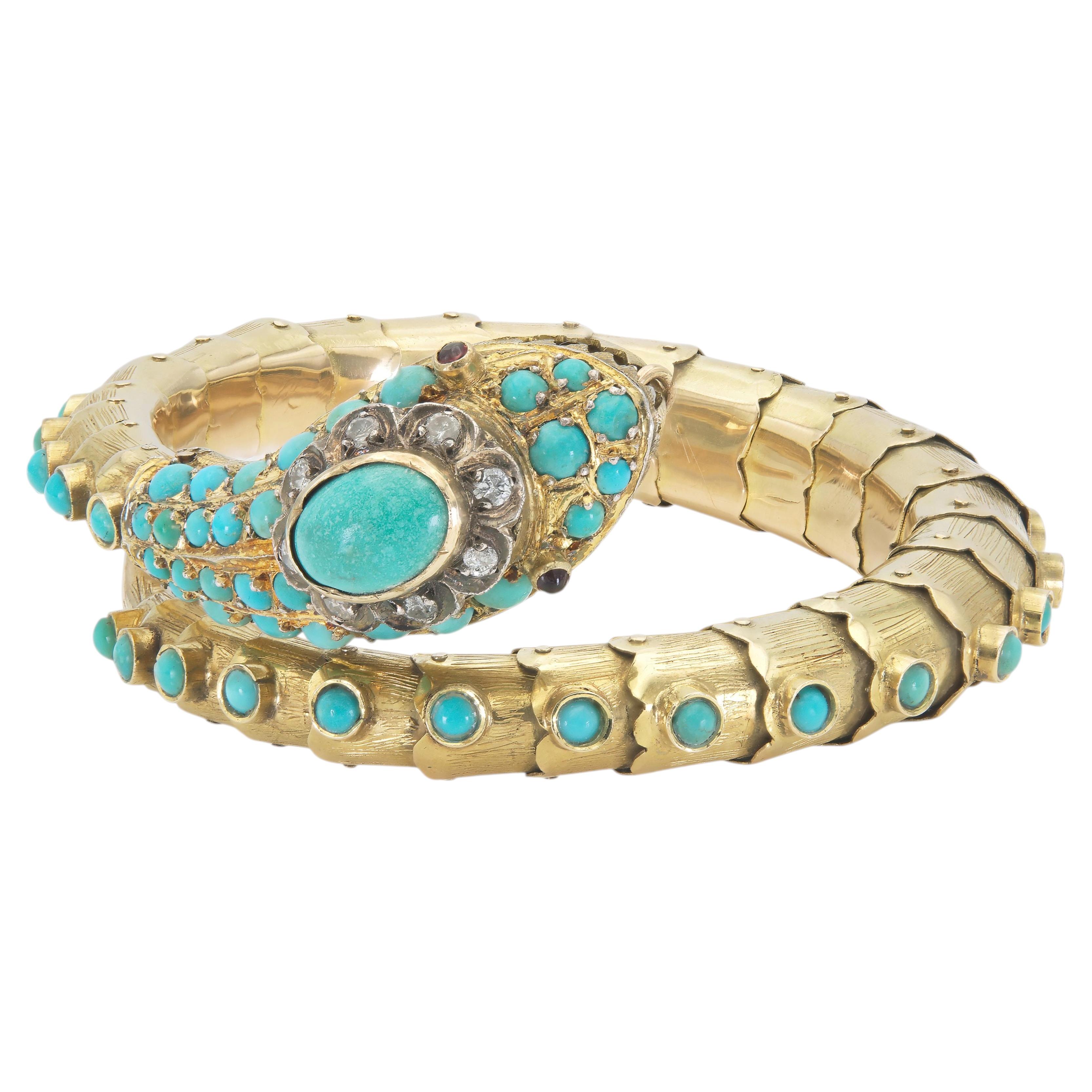 Antique Victorian Gold and Turquoise Snake Wrap Bracelet