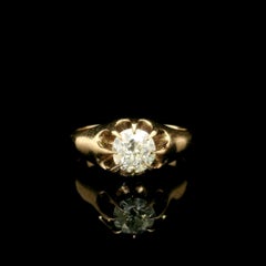 Antique Victorian Gold Belcher Set 0.60ct Old Mine Diamond Solitaire Gypsy Ring