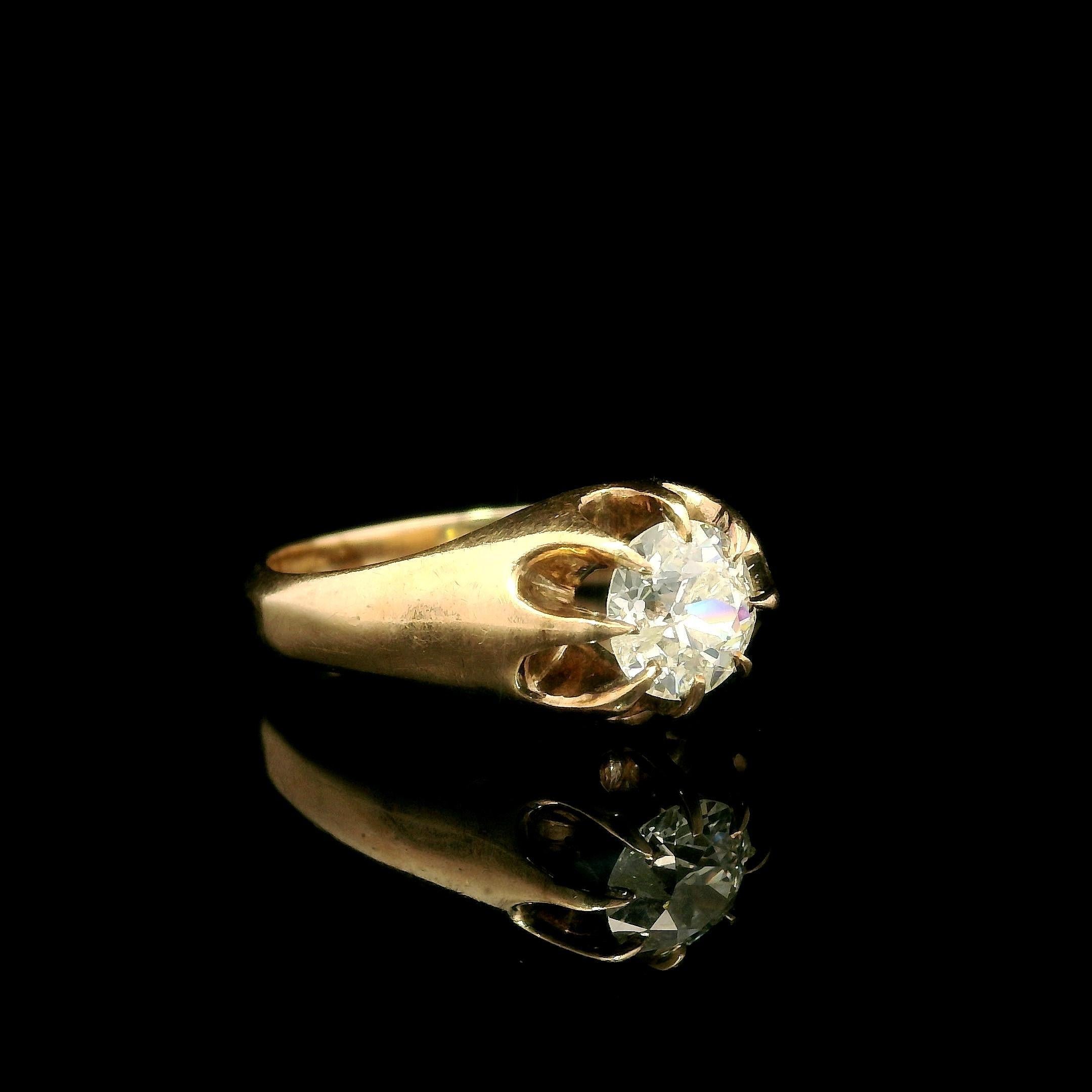Vittoriano Antico anello vittoriano in oro Belcher Set 0,60ct Diamonds Mine Solitaire Gypsy Ring in vendita