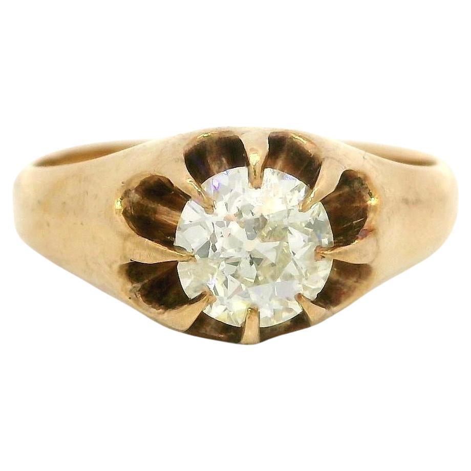 Antico anello vittoriano in oro Belcher Set 0,60ct Diamonds Mine Solitaire Gypsy Ring in vendita