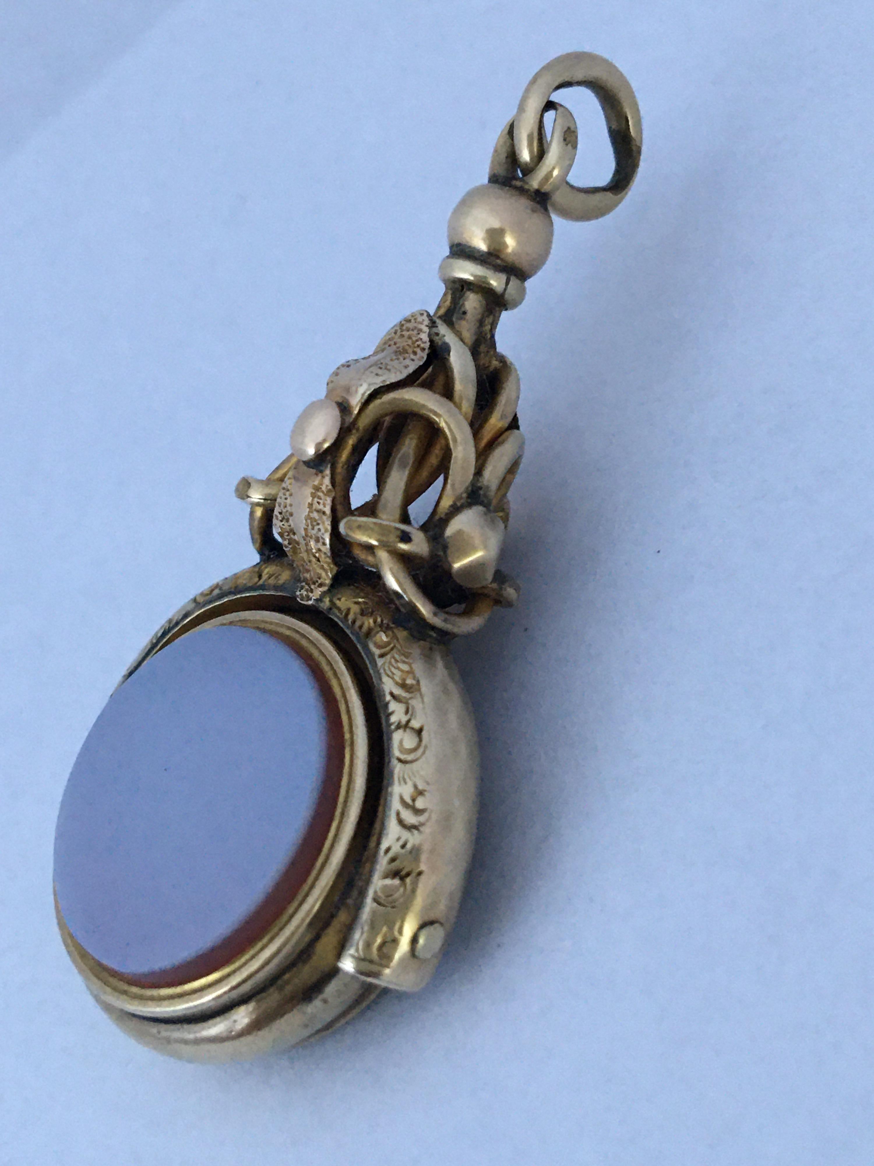 Women's or Men's Antique Victorian Gold Bloodstone and Sardonyx Swivel Fob / Pendant