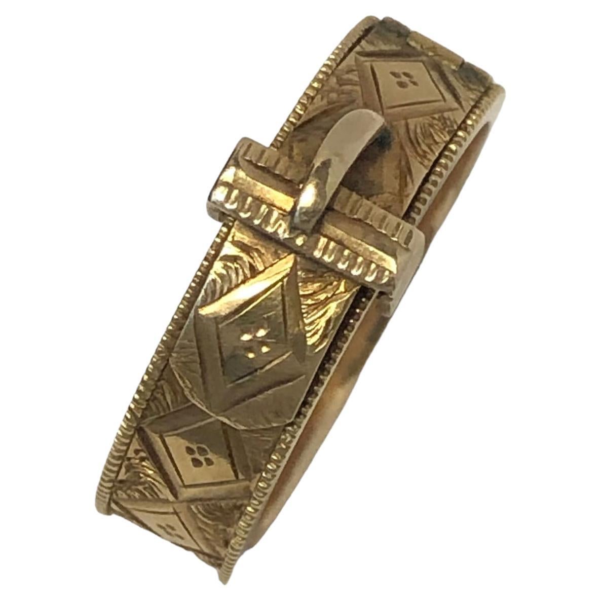 Antique Victorian Gold Buckle Form Mourning Memento Ring For Sale