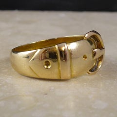 Antique Victorian Gold Buckle Ring, 18 Carat Gold, Hallmarked 1896 Birmingham
