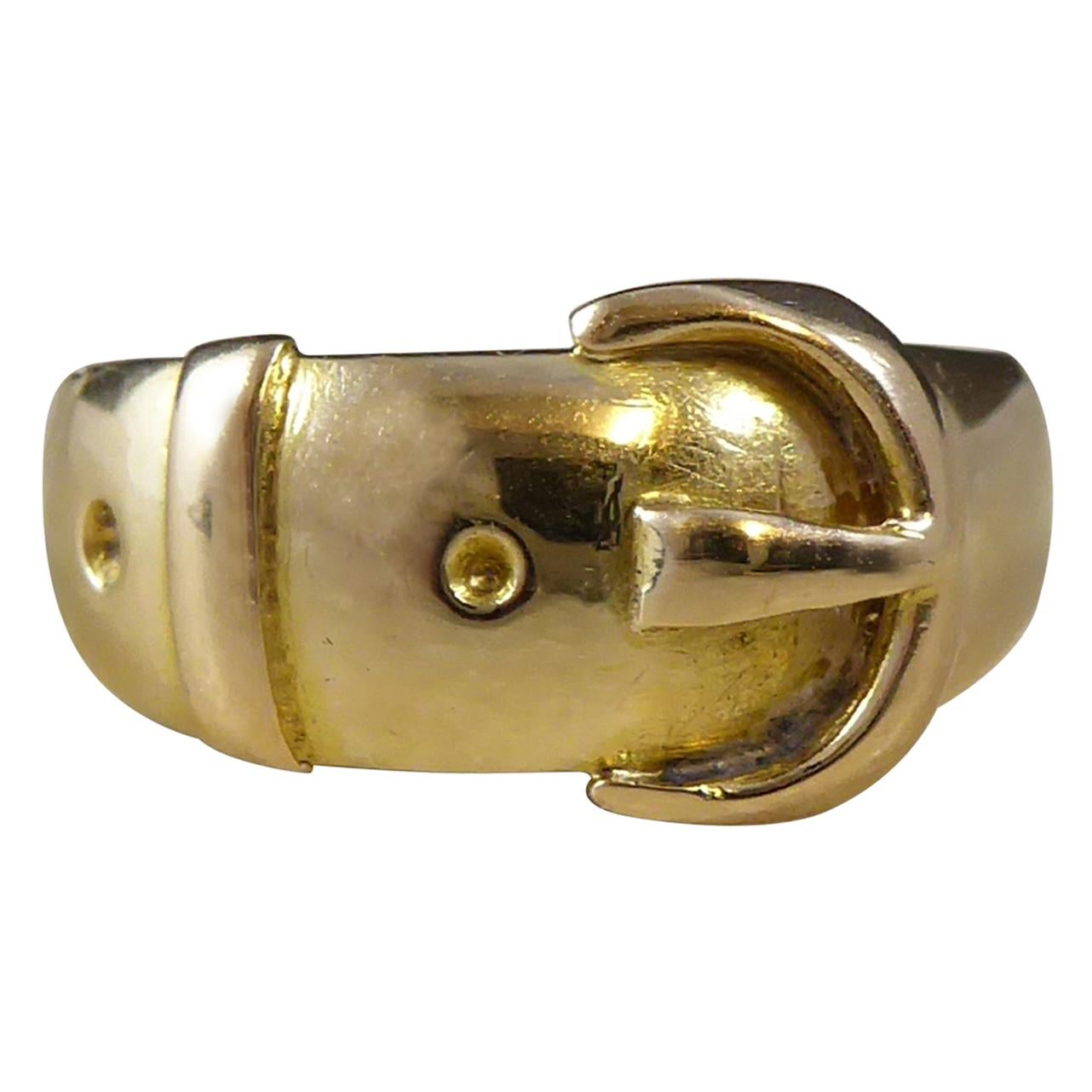 Antique Victorian Gold Buckle Ring, 18 Carat Gold, Hallmarked 1896 Birmingham