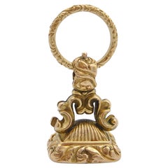 Antique Victorian Gold Chalcedony Fox Seal with Chased Split Ring Fob Pendant
