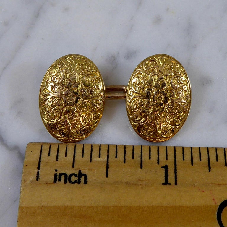 Antique Victorian Gold Cufflinks, 15 Carat, Hallmarked, London, 1885 at