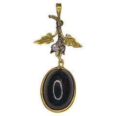 Antique Victorian Gold Diamond and Bloodstone Agate Pendant