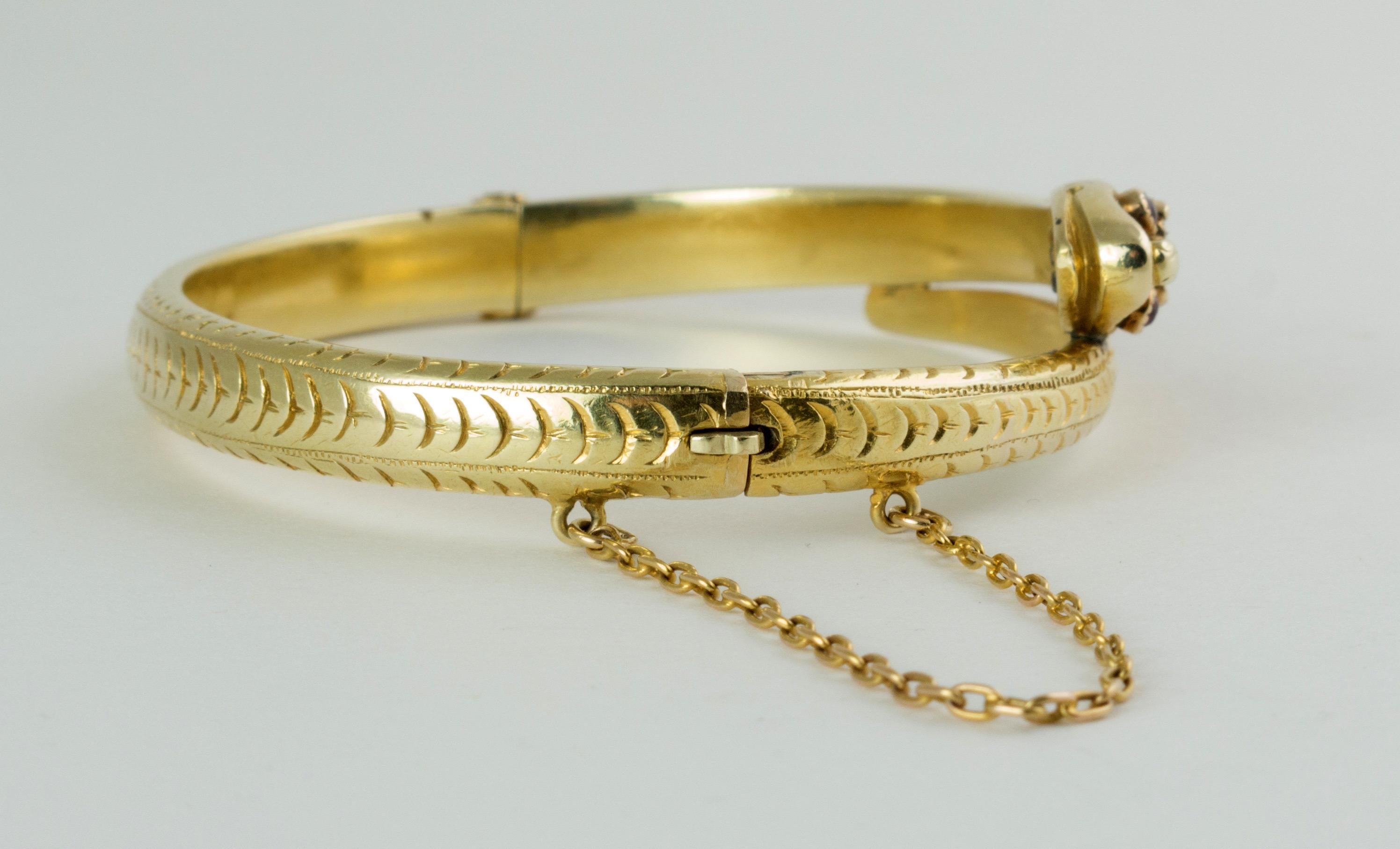 Antique Victorian gold diamond and ruby high karat snake bracelet bangle en vente 4
