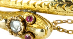 Antique Victorian gold diamond and ruby high karat snake bracelet bangle