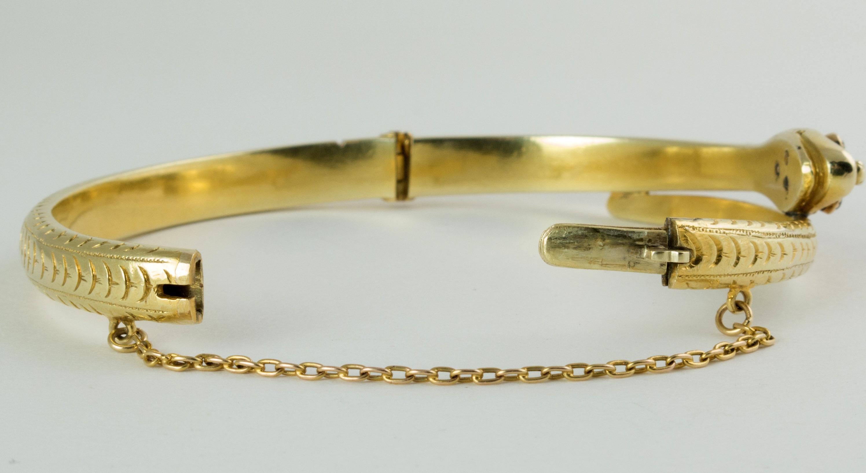 Antique Victorian gold diamond and ruby high karat snake bracelet bangle en vente 3
