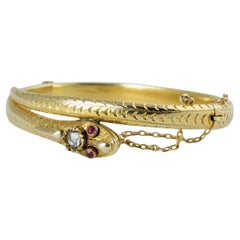 Antique Victorian gold diamond and ruby high karat snake bracelet bangle