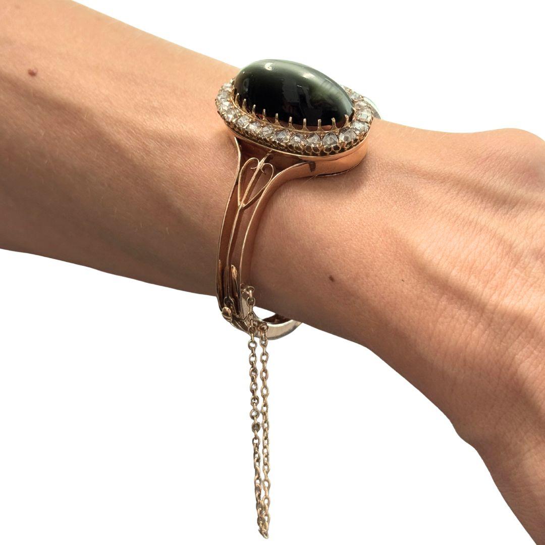 Vittoriano Bracciale antico vittoriano in oro con diamanti a occhio di gatto in vendita