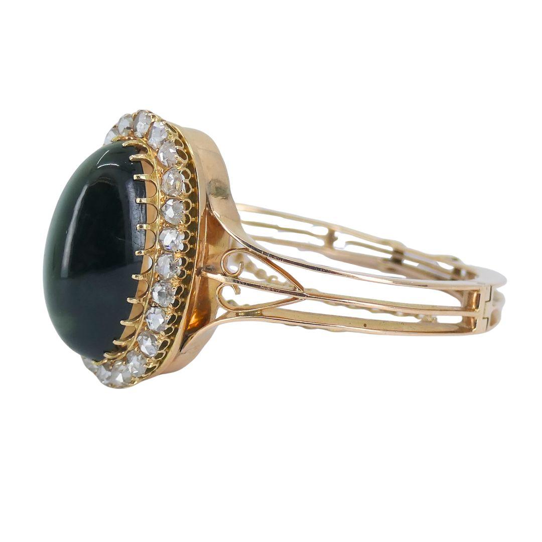 Cabochon Bracciale antico vittoriano in oro con diamanti a occhio di gatto in vendita
