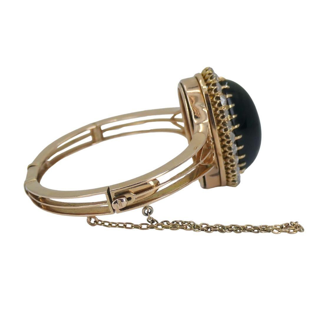 Donna Bracciale antico vittoriano in oro con diamanti a occhio di gatto in vendita