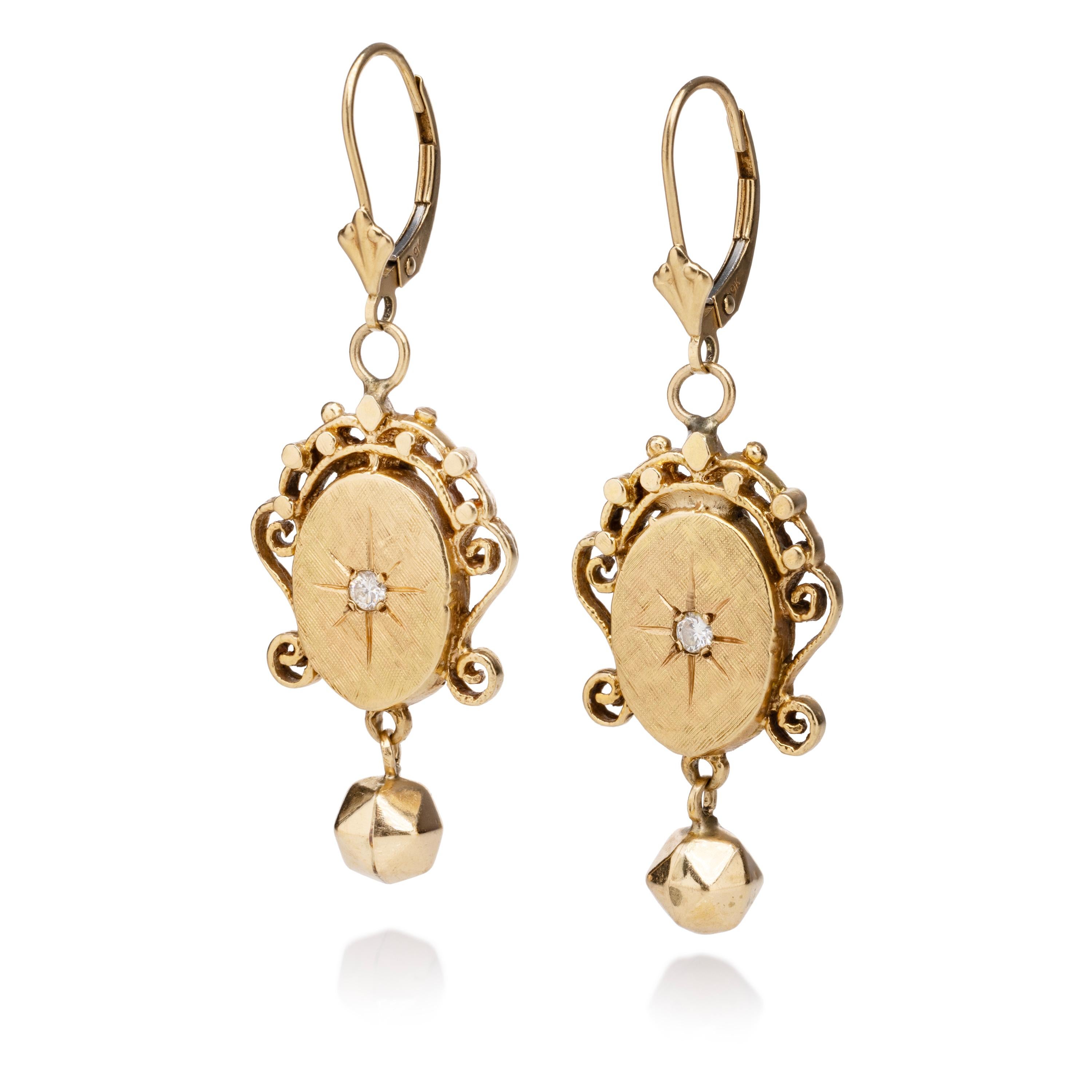Antike viktorianische Gold-Diamant-Tropfen-Ohrringe im Zigeunerschliff (Viktorianisch) im Angebot