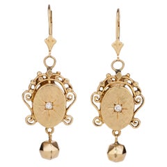 Antique Victorian Gold Diamond Gypsy Cut Drop Earrings