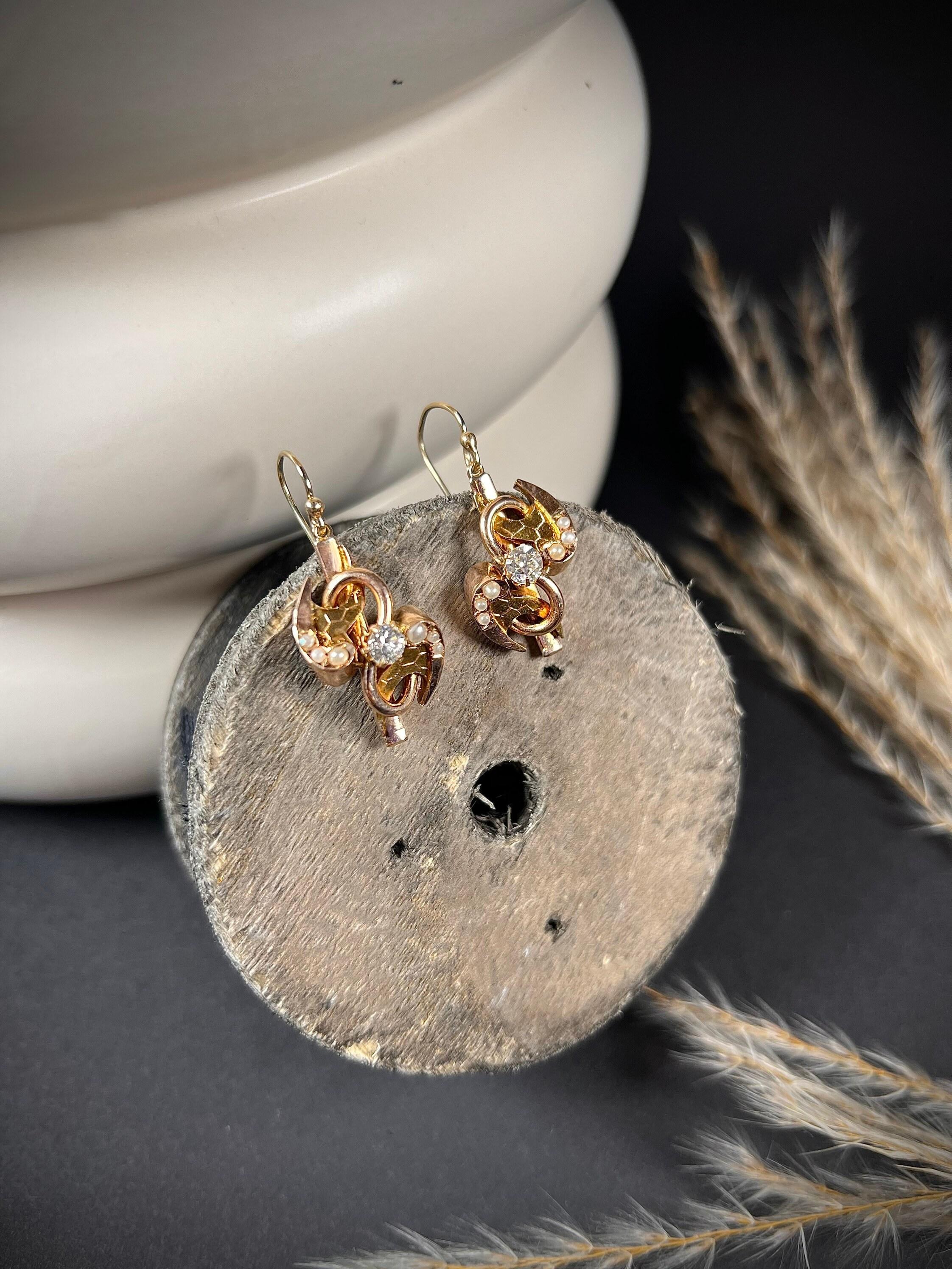 Antique Victorian Gold, Diamond & Pearl Drop Earrings For Sale 5