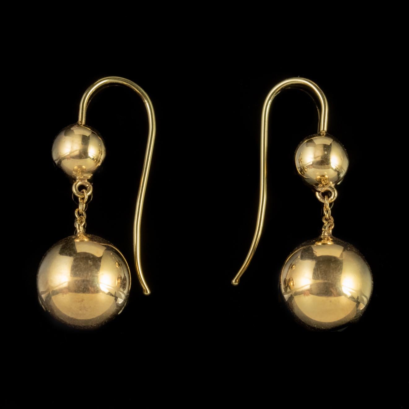 Antique Victorian Gold Earrings 9 Carat Gold Ball Droppers, circa 1880 In Good Condition In Lancaster, Lancashire