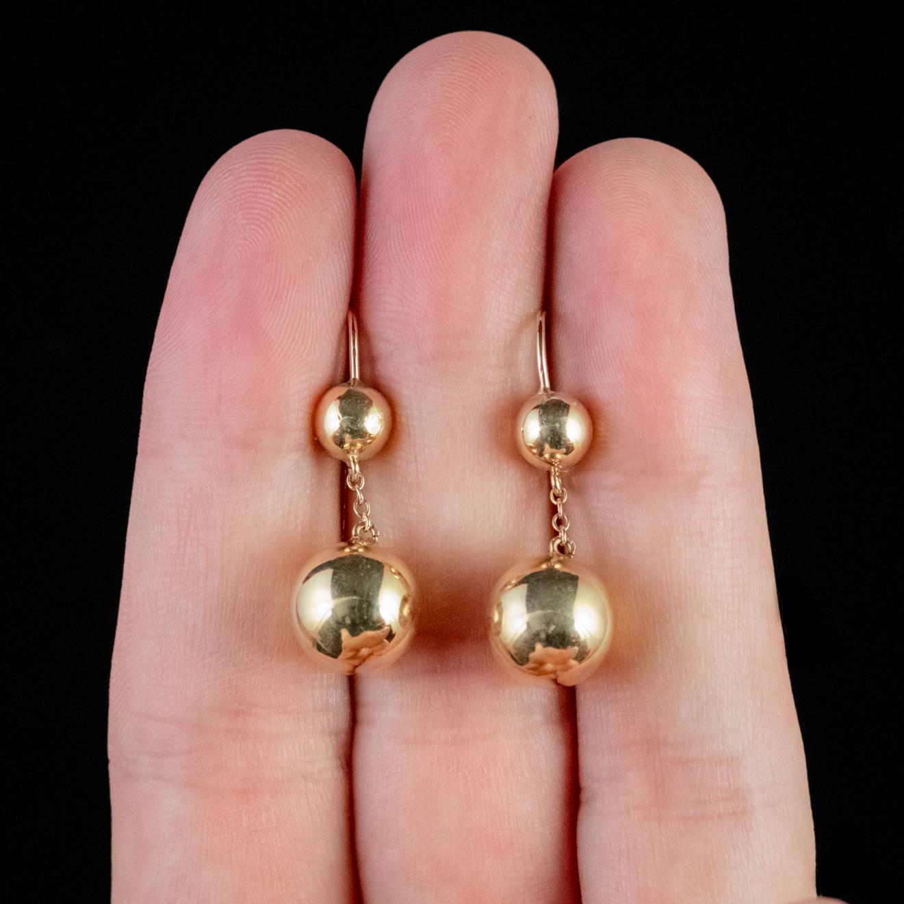 Antique Victorian Gold Earrings 9 Carat Gold Ball Droppers, circa 1880 1