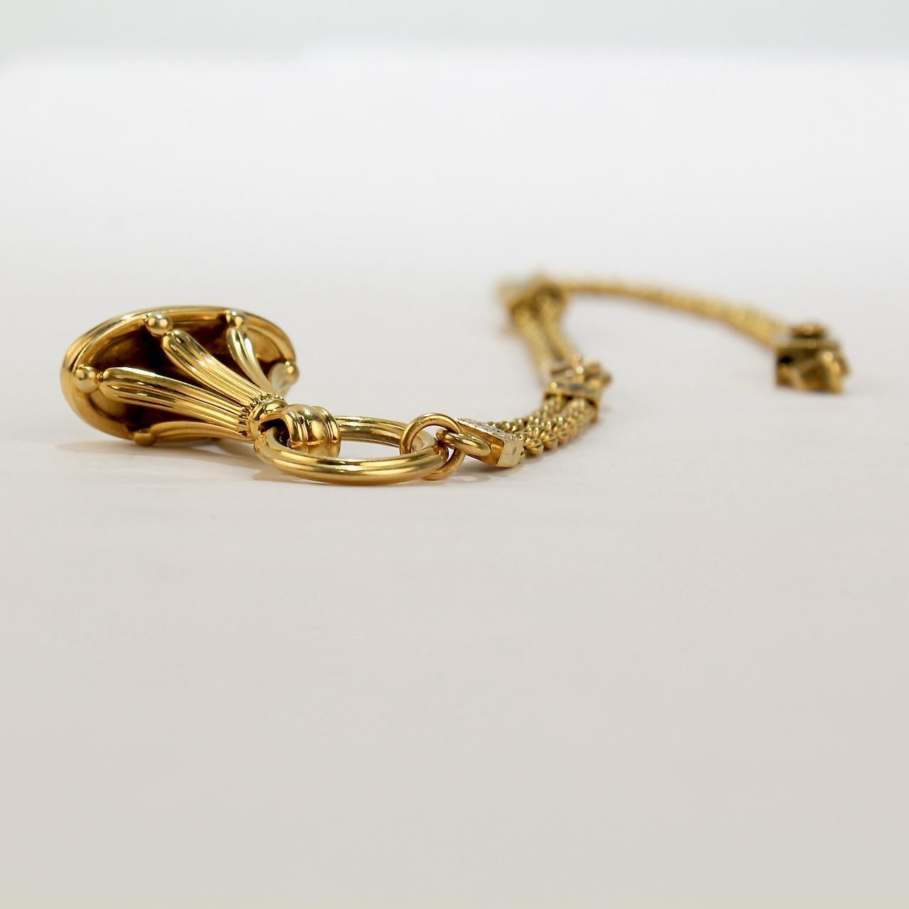 Antike viktorianische Gold- und Emaille-Uhrkette aus Gold mit Schienen und einem Knopfleisteil im Angebot 5