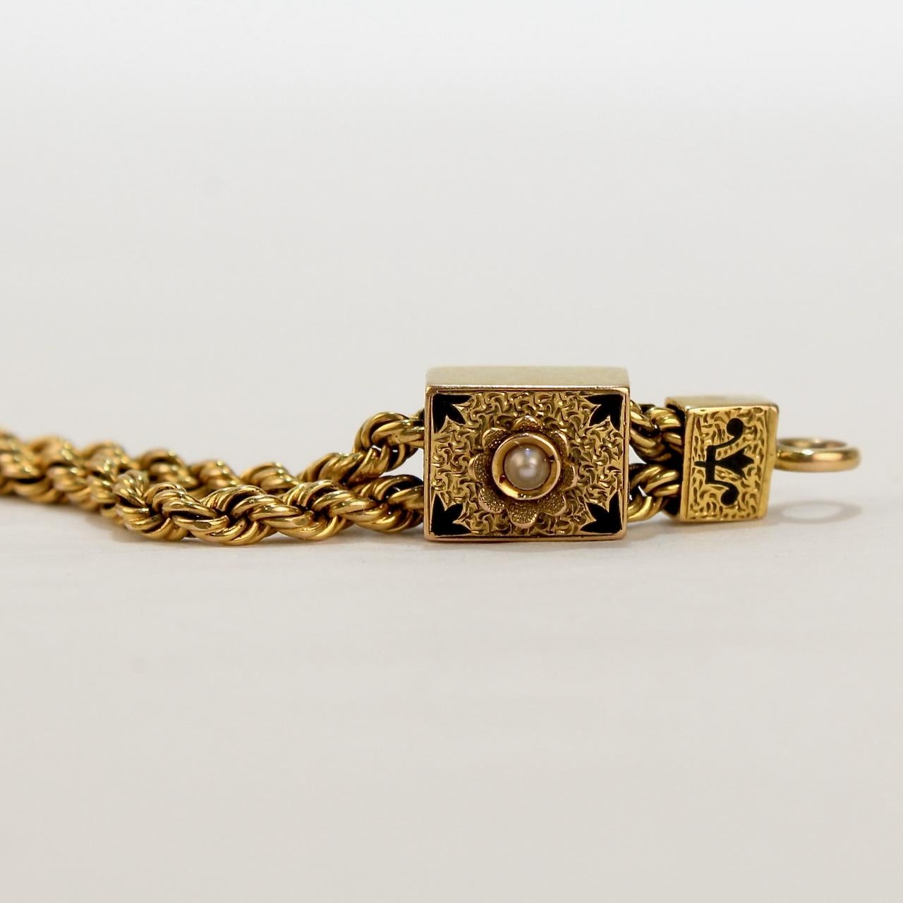 Antique Victorian Gold and Enamel Watch Chain with Slides and a Fob Seal For Sale 7