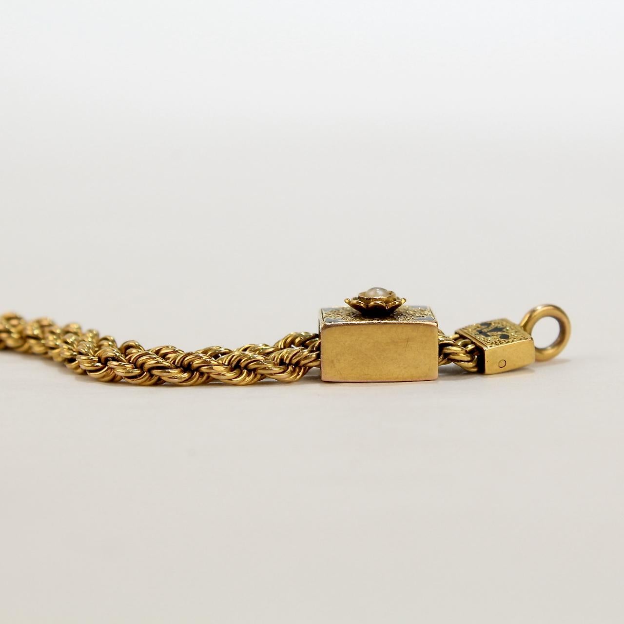 Antique Victorian Gold and Enamel Watch Chain with Slides and a Fob Seal For Sale 8