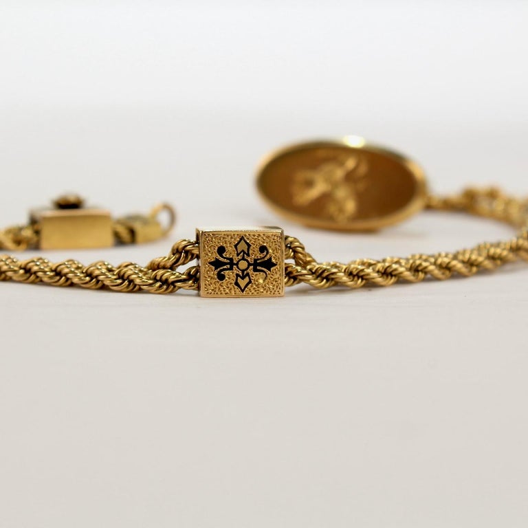 Antique Victorian Gold and Enamel Watch Chain with Slides and a Fob Seal